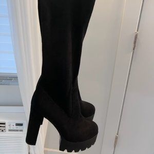 Incredibly sexy tall black stretch Platform Boots with Chunky Heel (size 43) NEW
